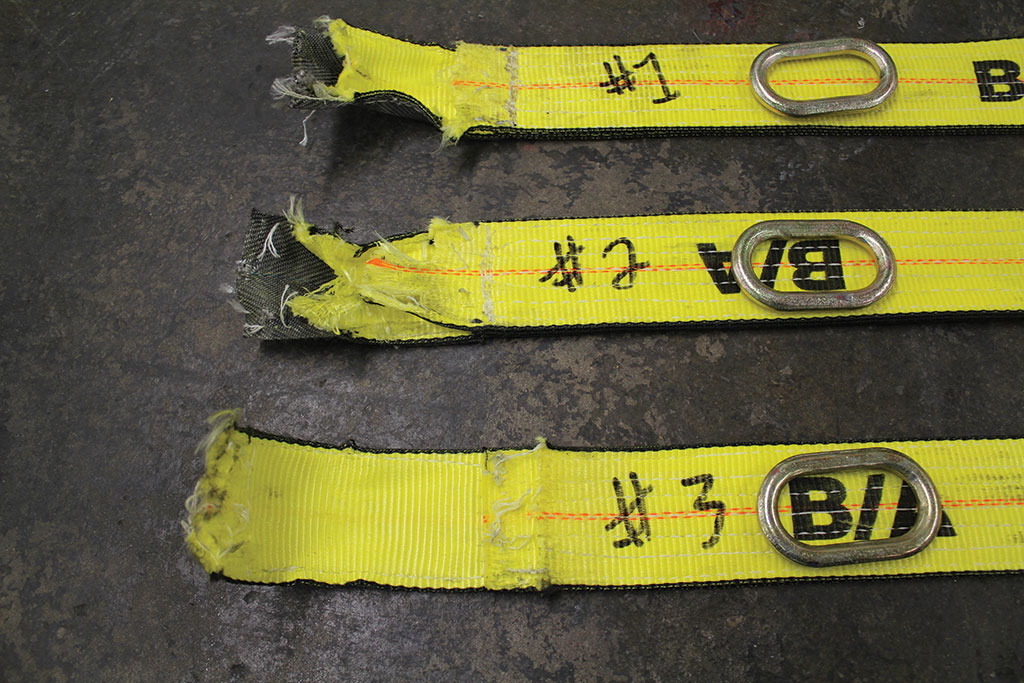 Three V strap legs after being pulled over the corner of the angle.